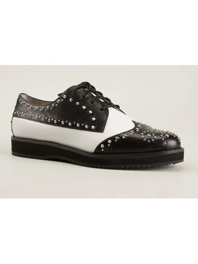 Michael Kors Black and White Studded Leather Oxford Flats